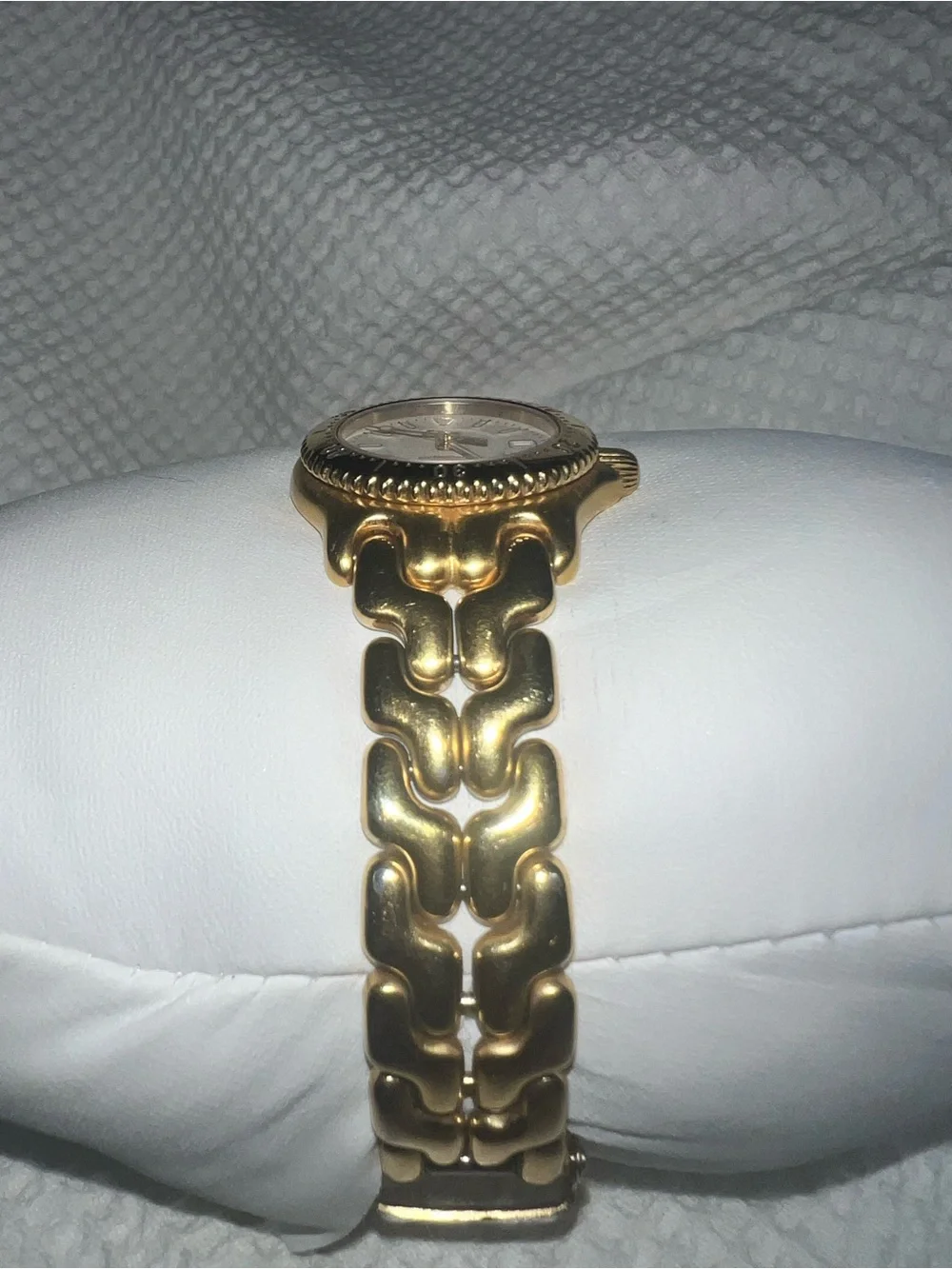 Tag Heuer Gold Tone Watch with Cream Dial and Black Bezel Accents 28mm